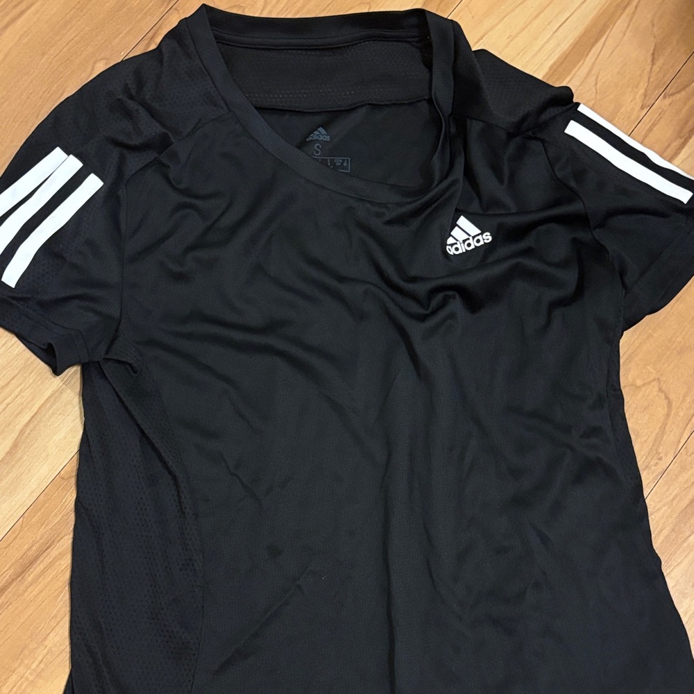 Adidas Black Sports Tee with White Stripes